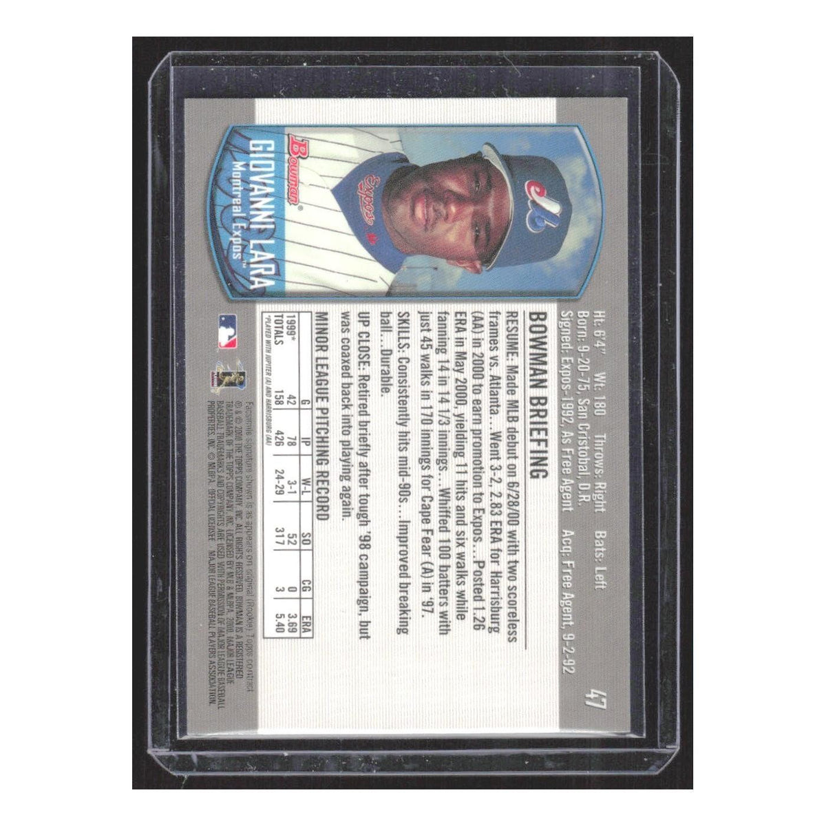 2000 Bowman Giovanni Lara RC Montreal Expos #47