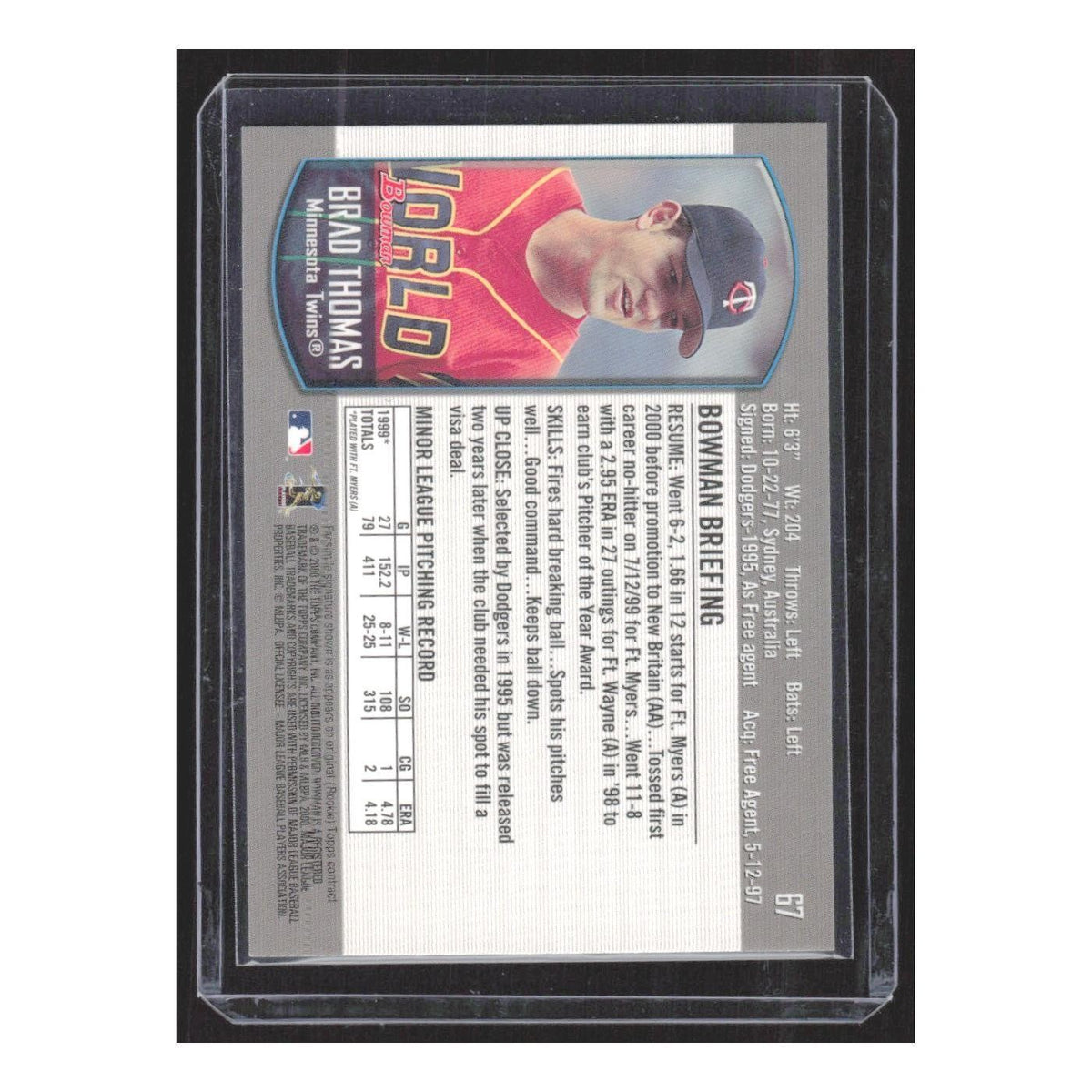 2000 Bowman Draft Picks & Prospects Brad Thomas RC Twins #67