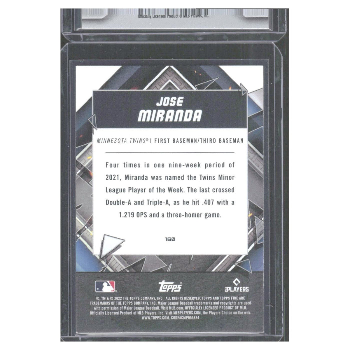 2022 Topps Fire Jose Miranda RC Twins #160