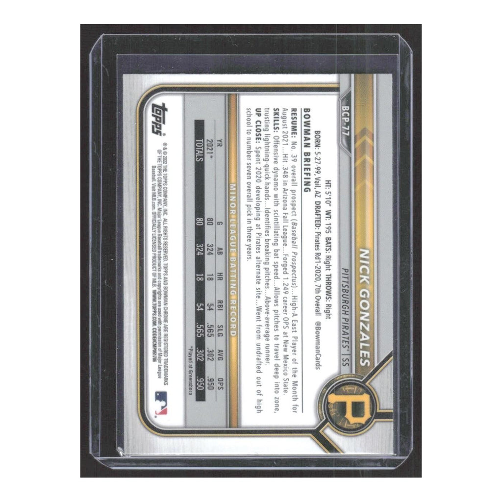 2022 Bowman Sapphire Edition Nick Gonzales Pirates #BCP-77