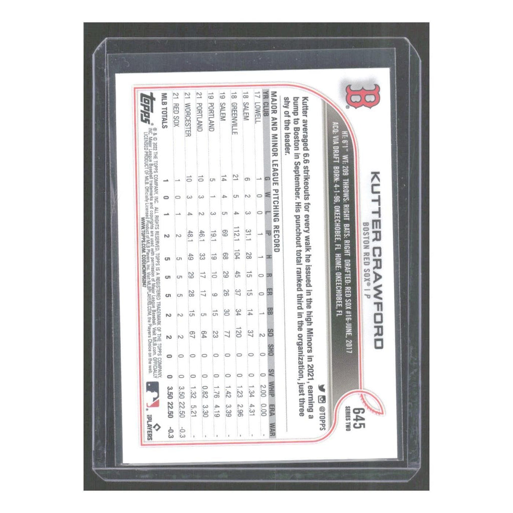 2022 Topps Kutter Crawford RC Red Sox #645