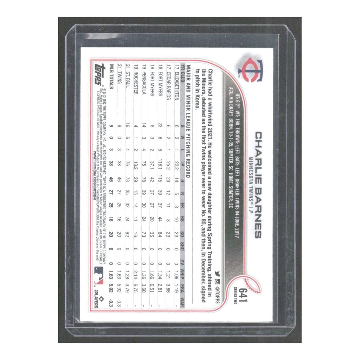 2022 Topps Charlie Barnes RC Twins #641