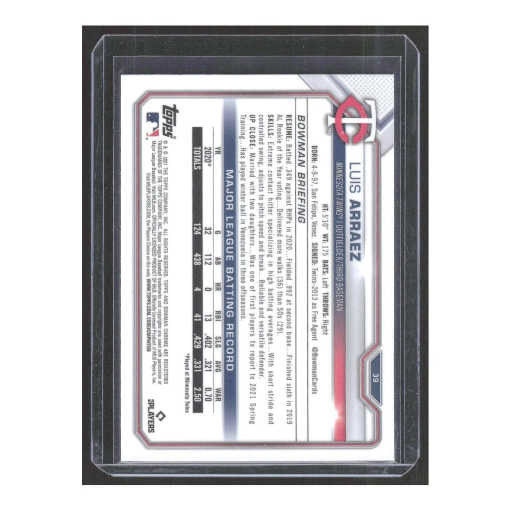 2021 Bowman Chrome Luis Arraez Twins #39