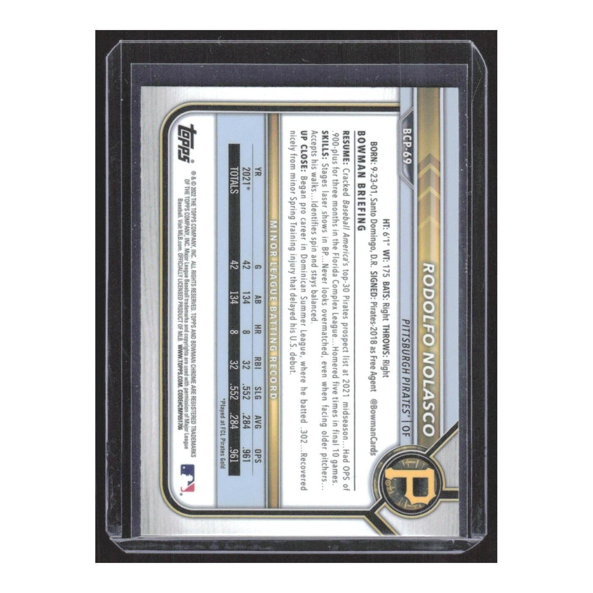 2022 Bowman Chrome Rodolfo Nolasco Pirates #BCP-69