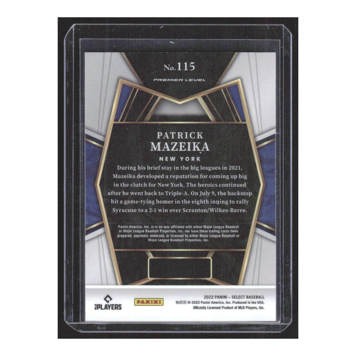 2022 Panini Select Patrick Mazeika RC Mets #115