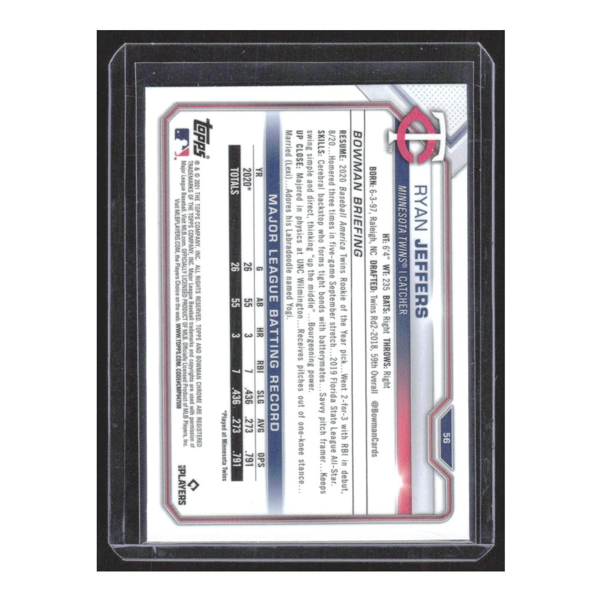 2021 Bowman Chrome Ryan Jeffers RC Twins #56