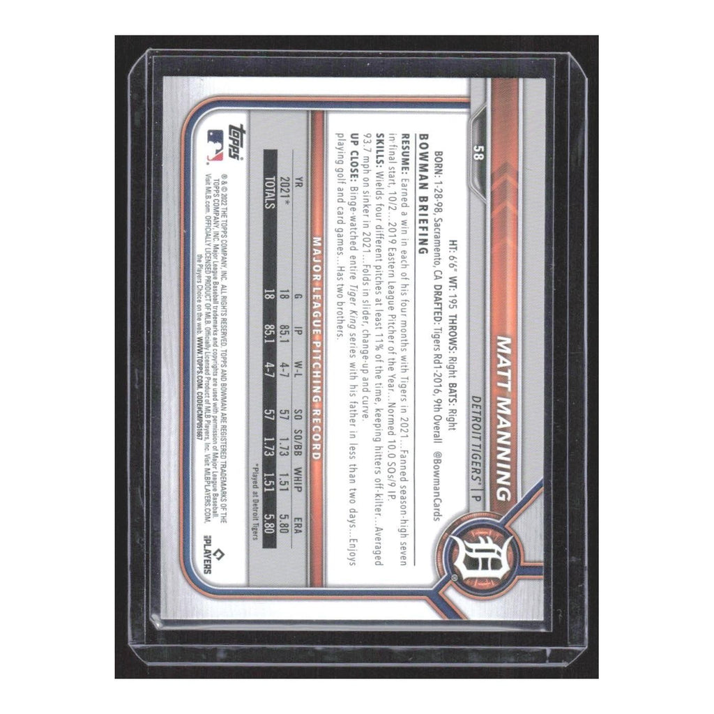 2022 Bowman Matt Manning RC Tigers #58