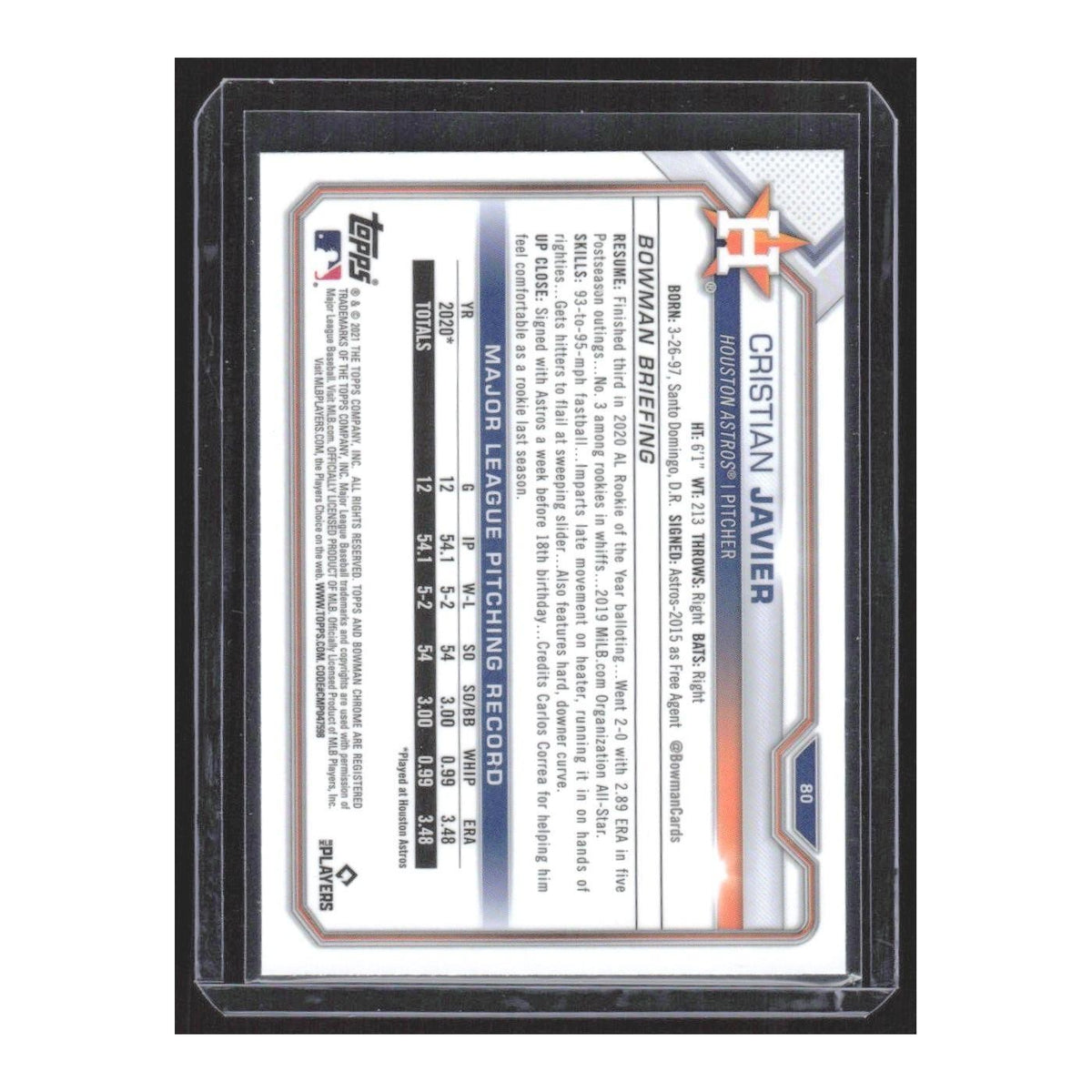 2021 Bowman Chrome Cristian Javier RC Astros #80