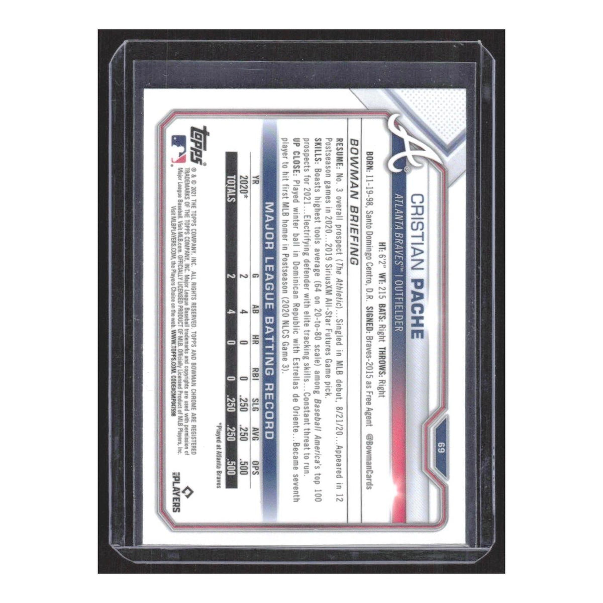 2021 Bowman Chrome Cristian Pache RC Braves #69