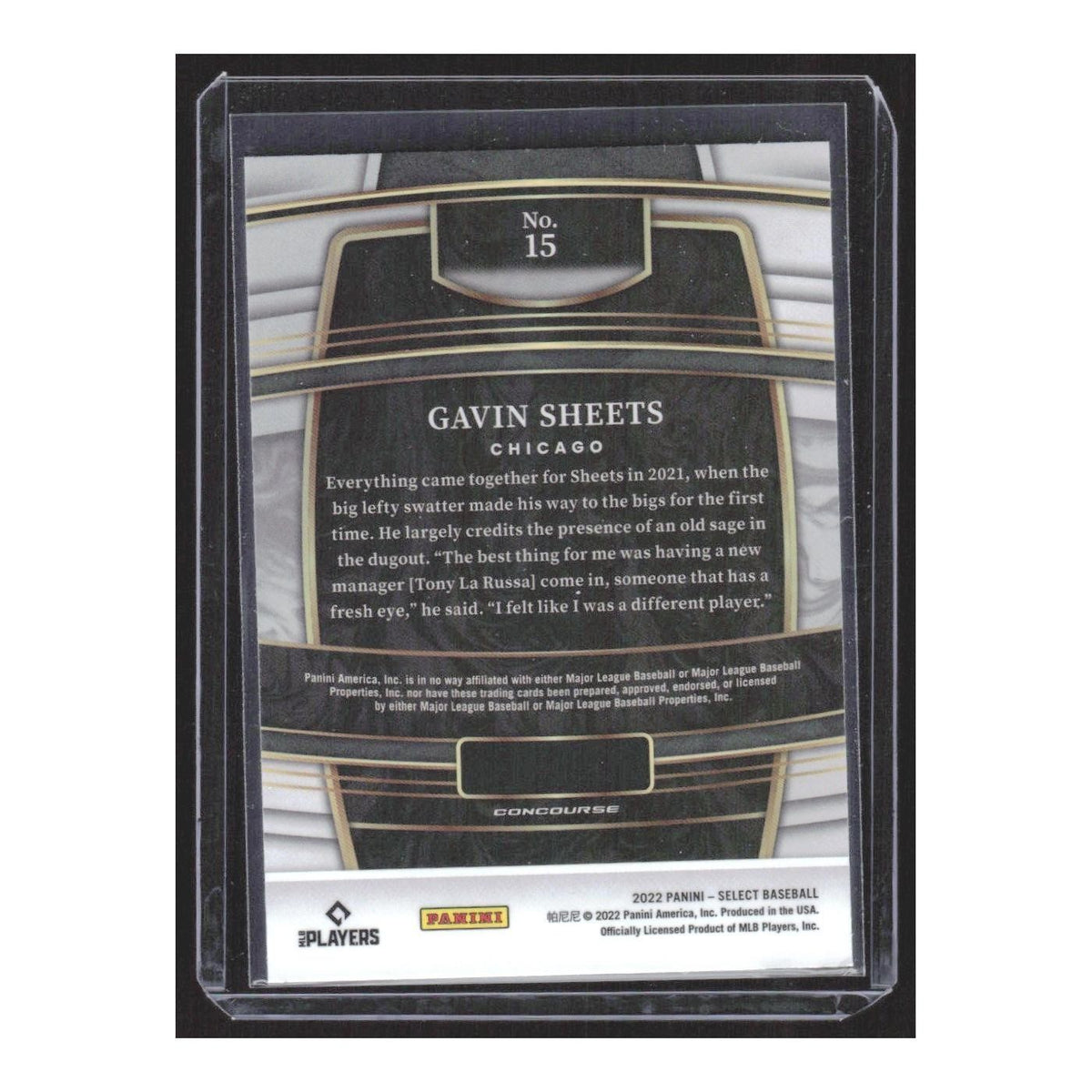 2022 Panini Select Gavin Sheets RC White Sox #15
