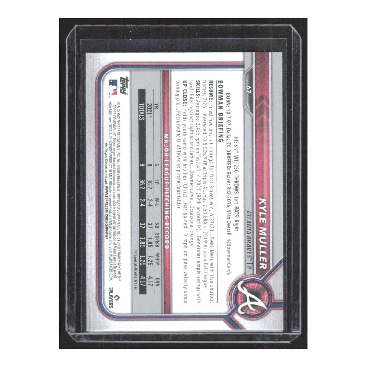 2022 Bowman Kyle Muller RC Braves #62
