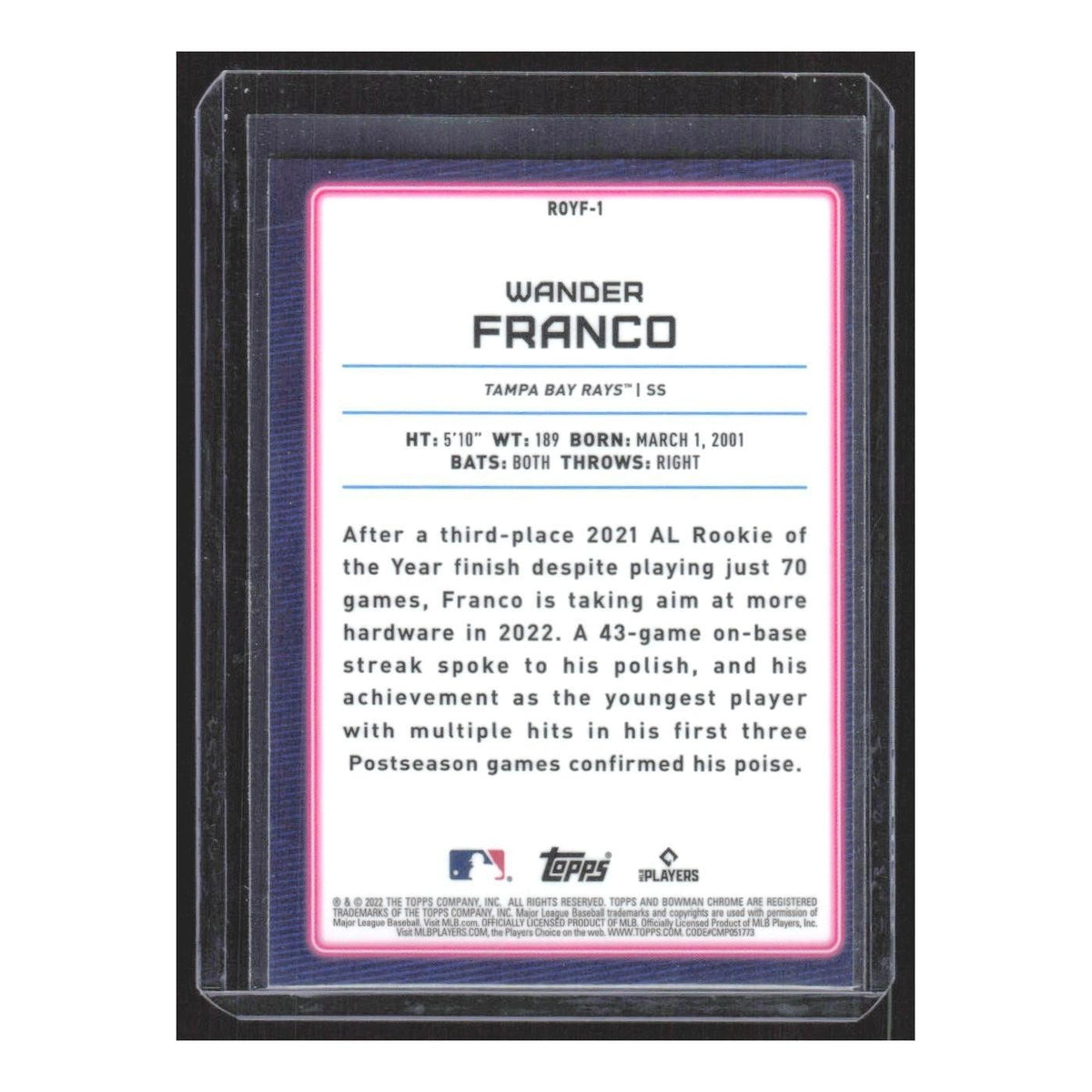 2022 Bowman Rookie of the Year Favorites Wander Franco Rays #ROYF-1