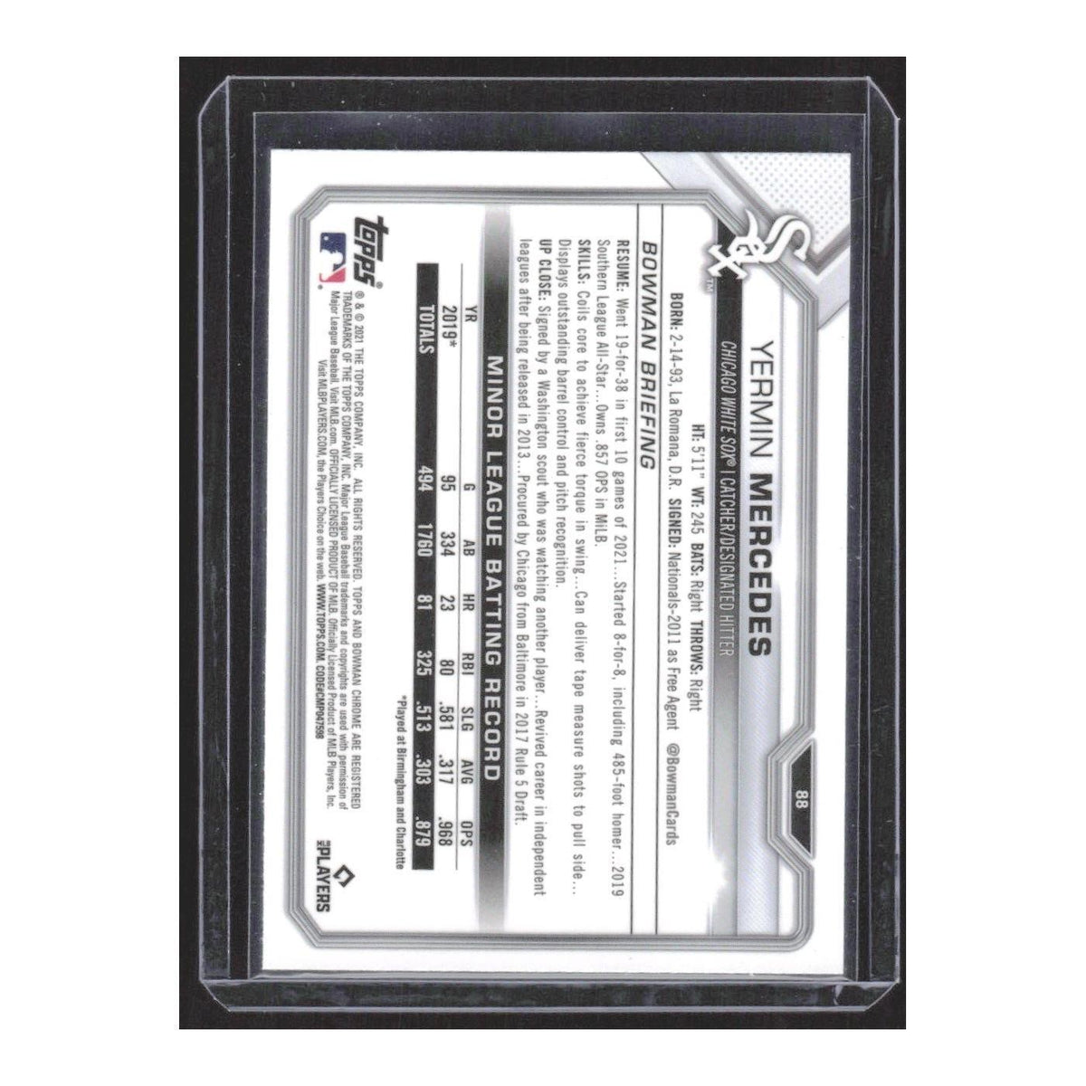 2021 Bowman Chrome Yermin Mercedes RC White Sox #88