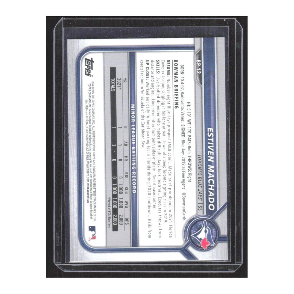2022 Bowman Prospects Estiven Machado Blue Jays #BP-12