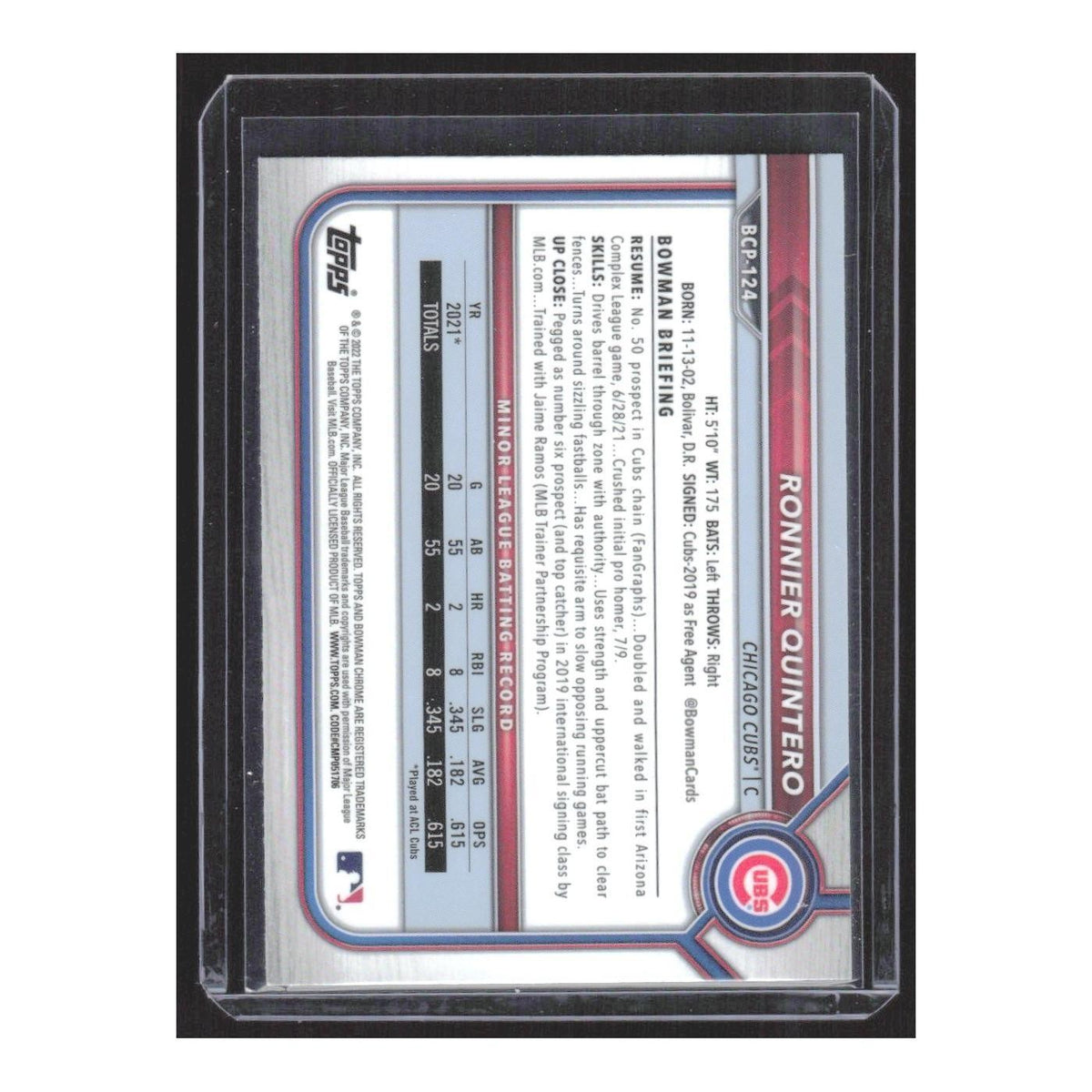 2022 Bowman Sapphire Edition Ronnier Quintero Cubs #BCP-124