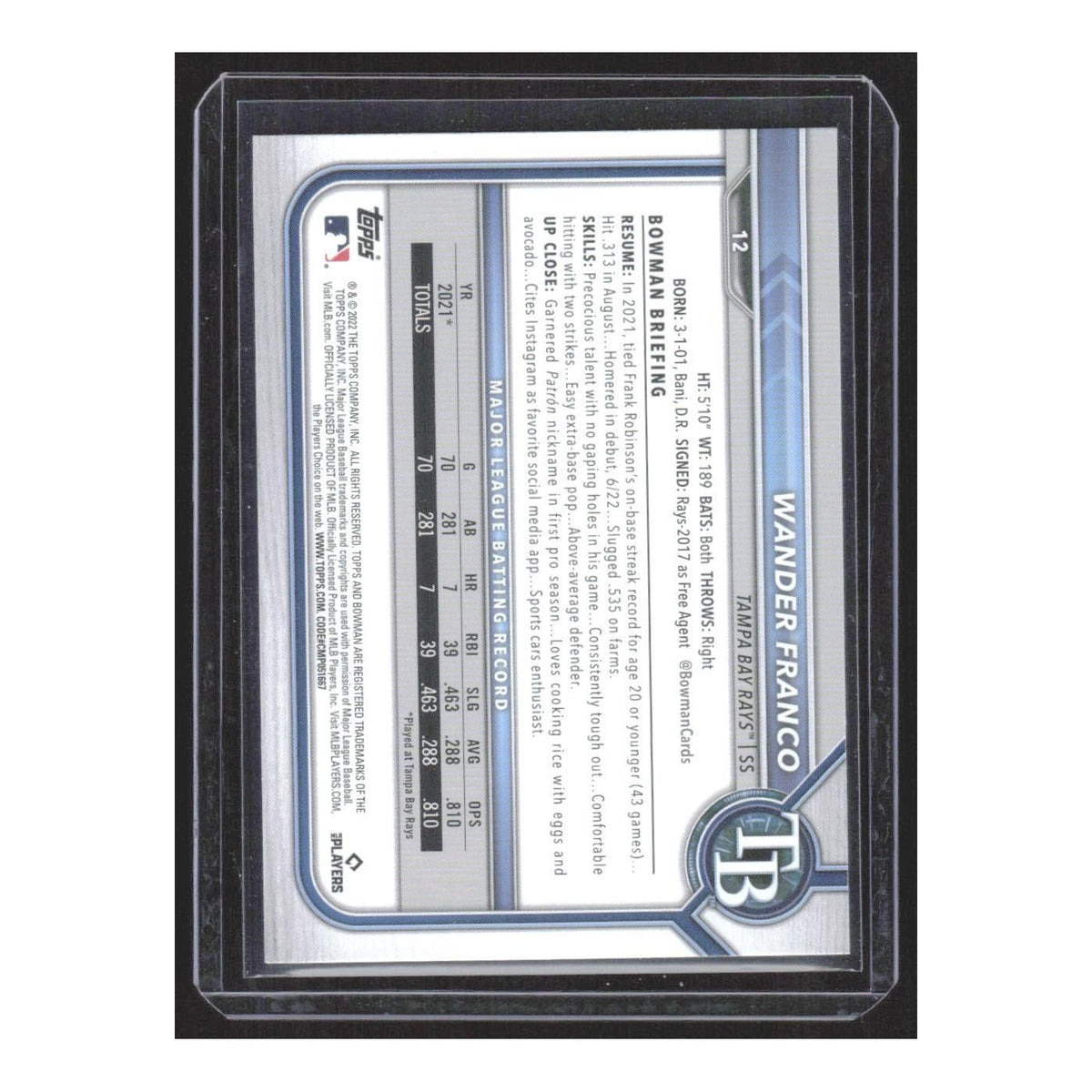 2022 Bowman Wander Franco RC Rays #12