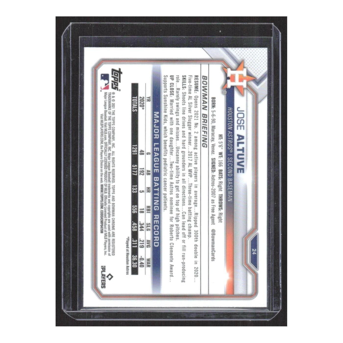 2021 Bowman Chrome Jose Altuve Astros #24
