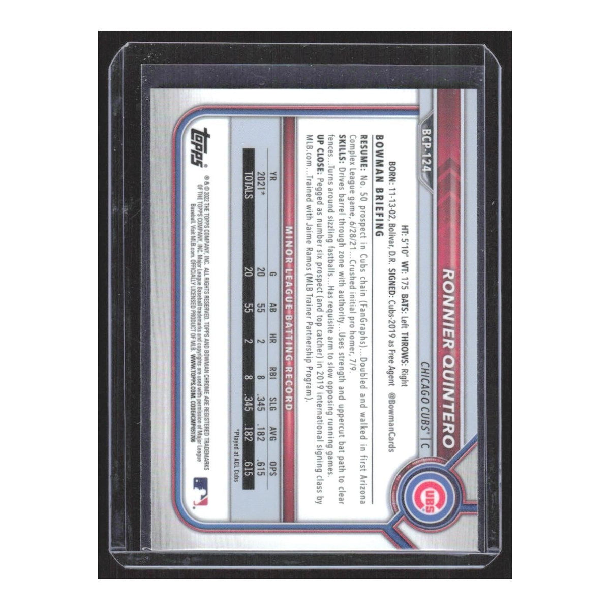 2022 Bowman Chrome Ronnier Quintero Cubs #BCP-124