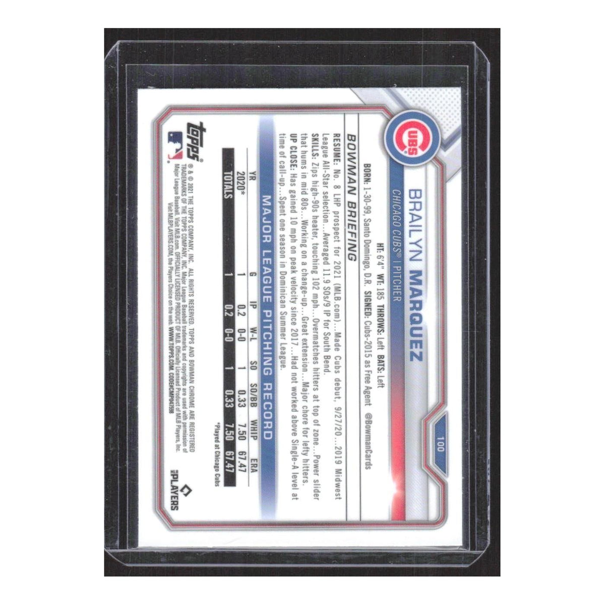 2021 Bowman Chrome Brailyn Marquez RC Cubs #100