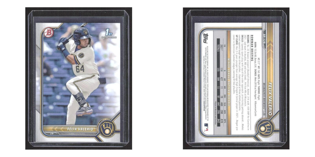 2022 Bowman Prospects Felix Valerio Brewers #BP-128