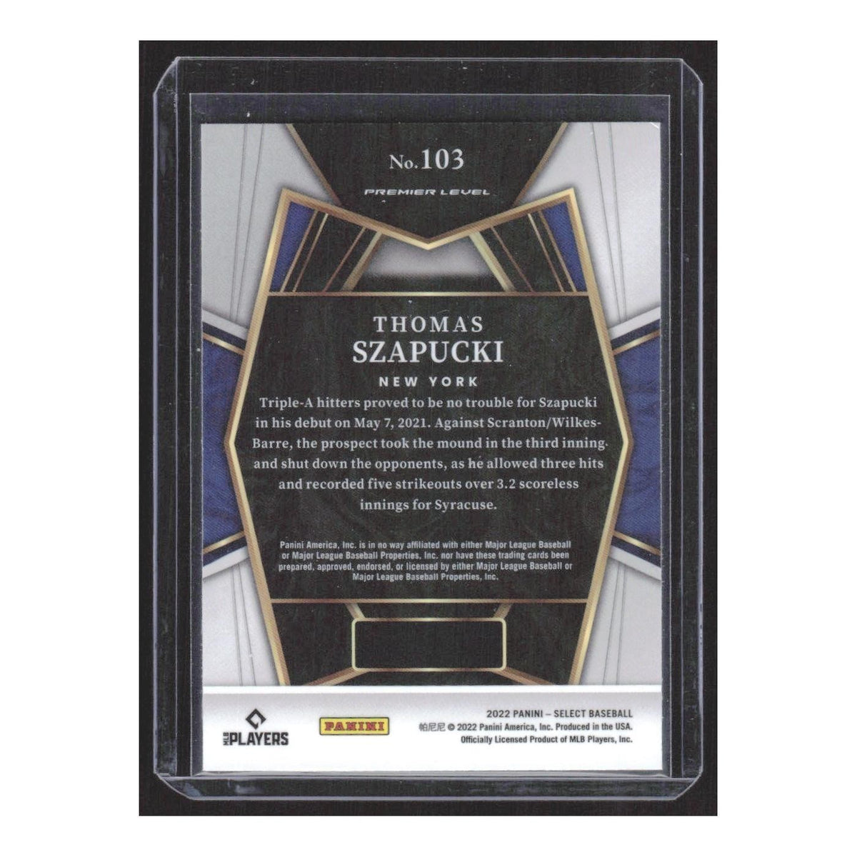 2022 Panini Select Thomas Szapucki RC Mets #103