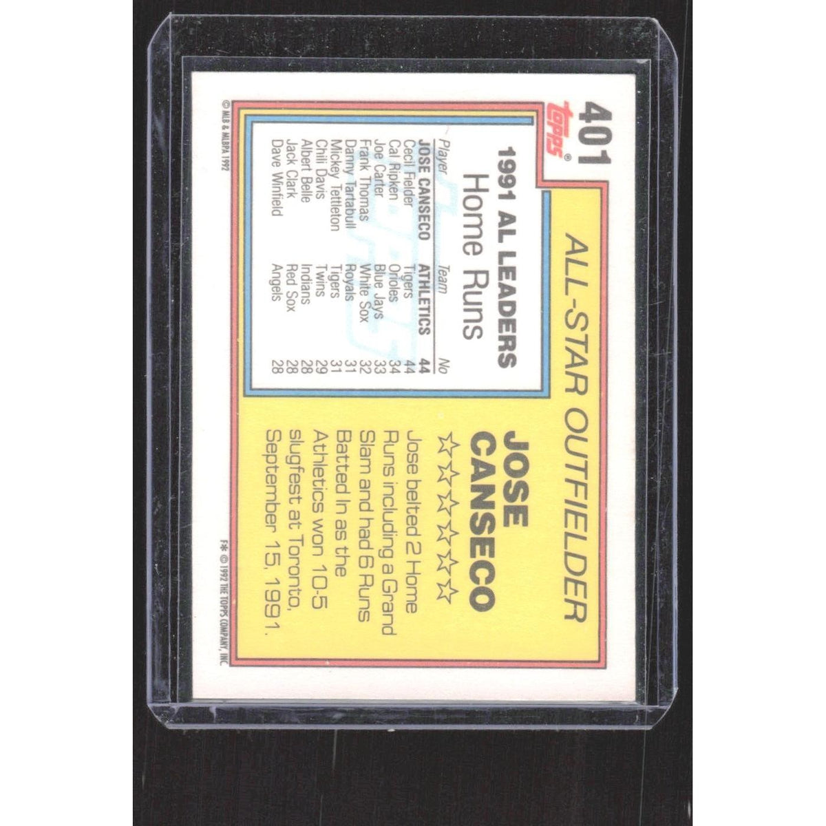 1992 Topps Jose Canseco Athletics #401