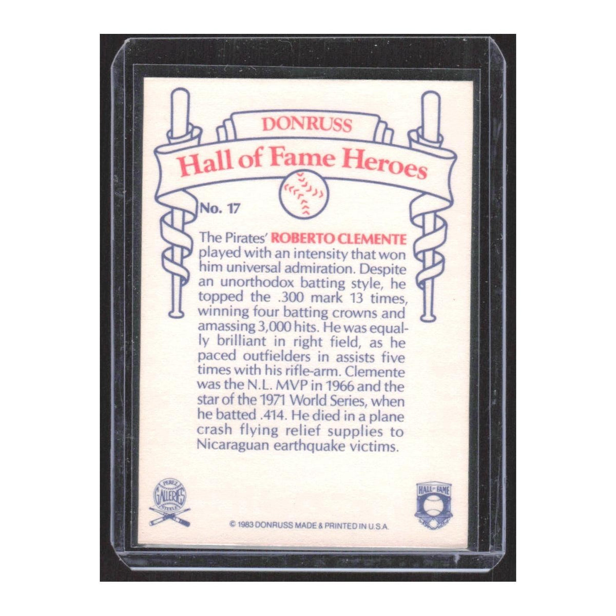 1983 Donruss Hall of Fame Heroes Roberto Clemente Pirates #17