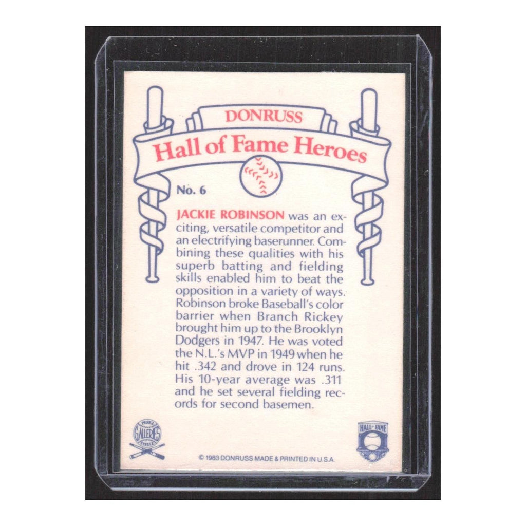 1983 Donruss Hall of Fame Heroes Jackie Robinson Brooklyn Dodgers #6