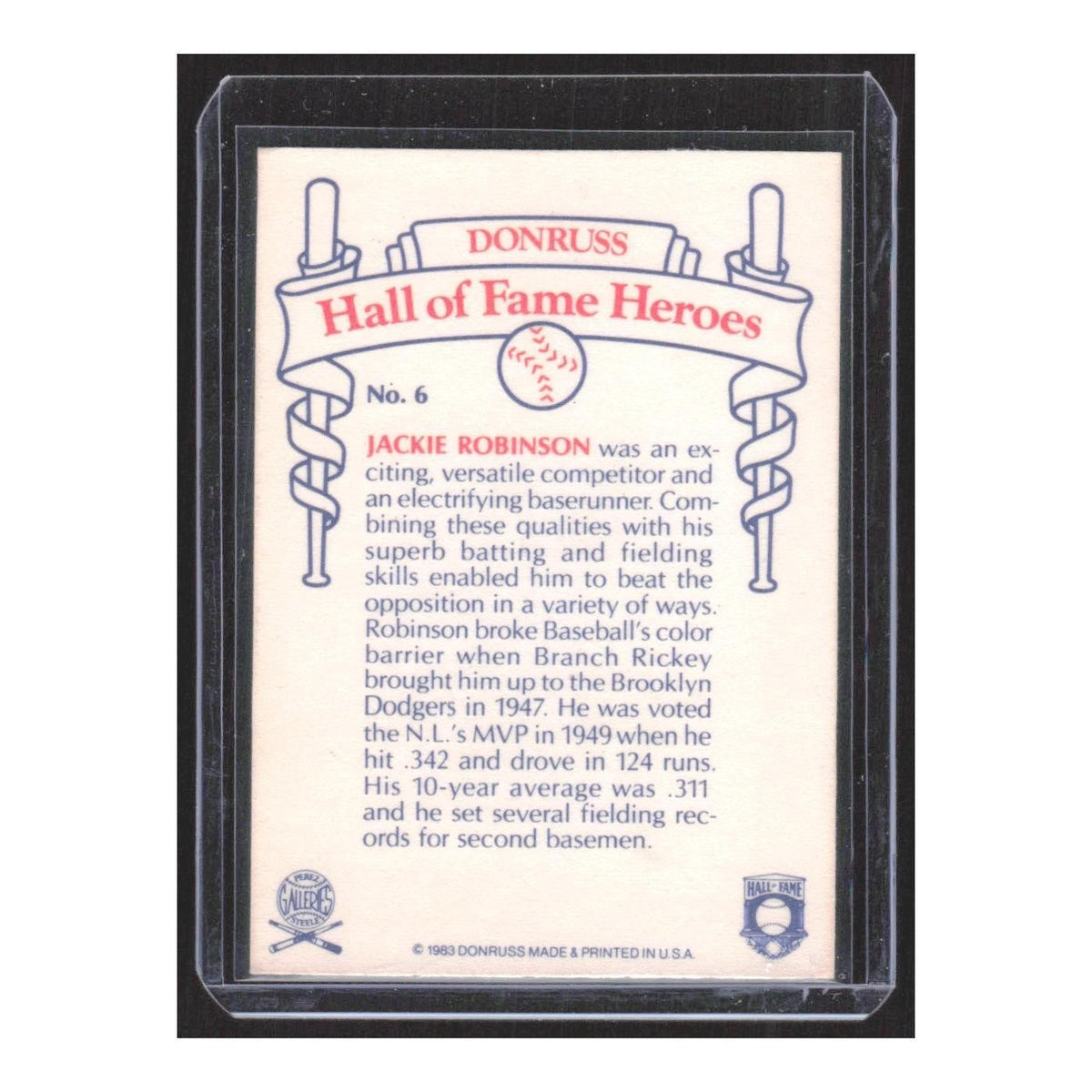 1983 Donruss Hall of Fame Heroes Jackie Robinson Brooklyn Dodgers #6