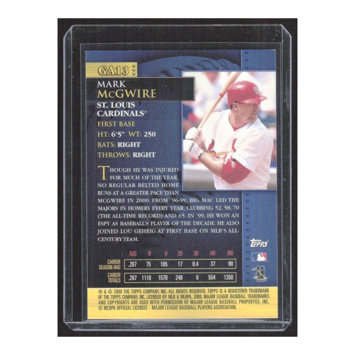 2001 Topps Golden Anniversary Mark McGwire Cardinals #GA13