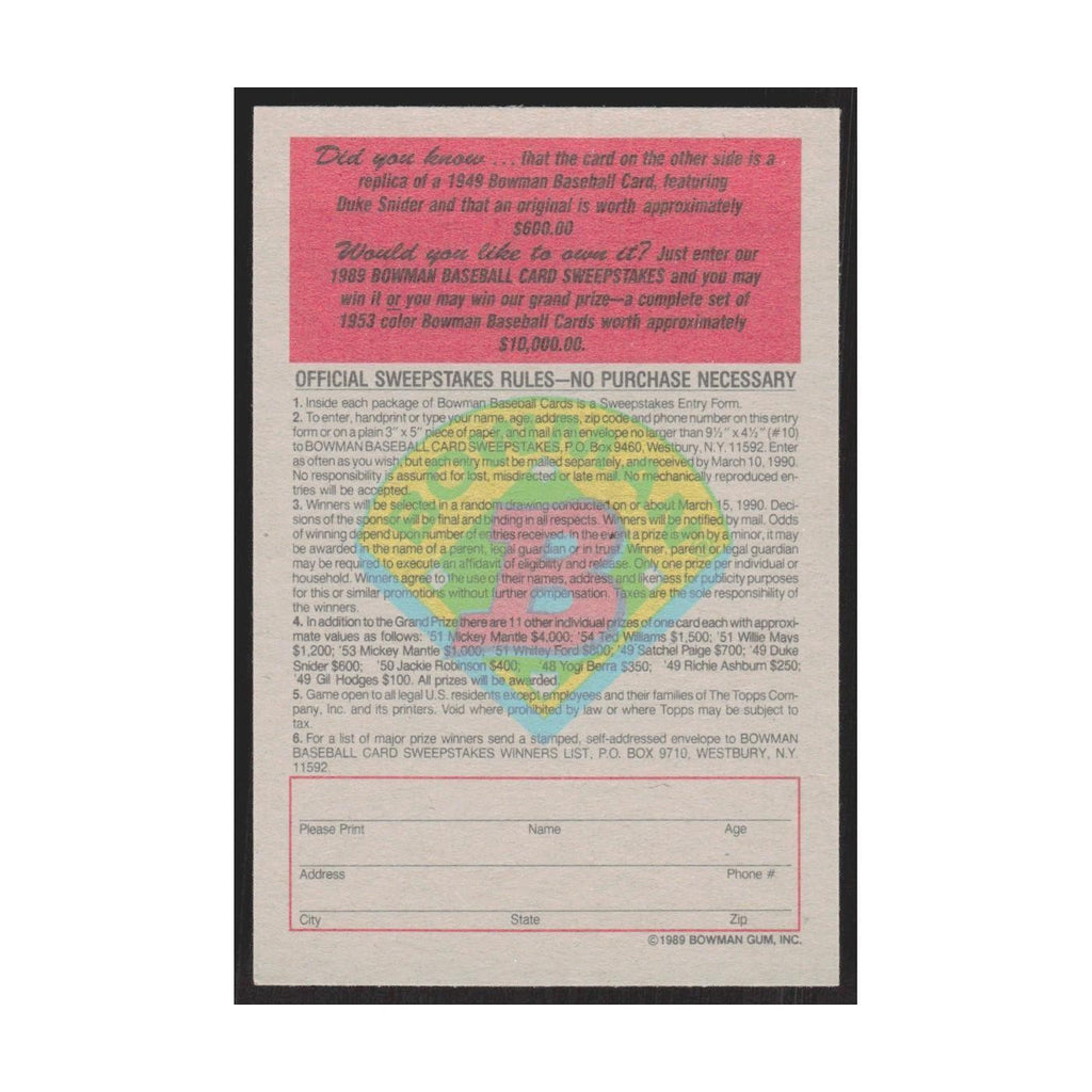 1989 Bowman Edwin Duke Snider Brooklyn Dodgers #nan