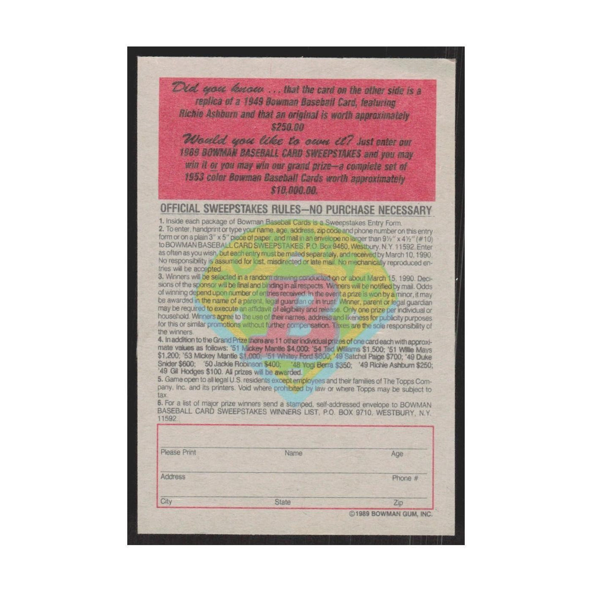 1989 Bowman Richie Ashburn Phillies #nan