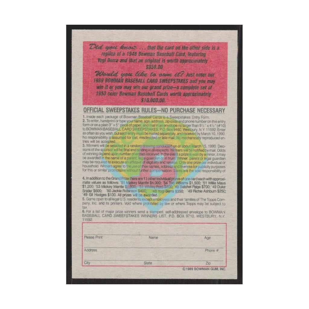 1989 Bowman Yogi Berra Yankees #nan