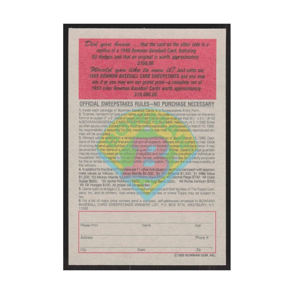 1989 Bowman Gil Hodges Brooklyn Dodgers #nan