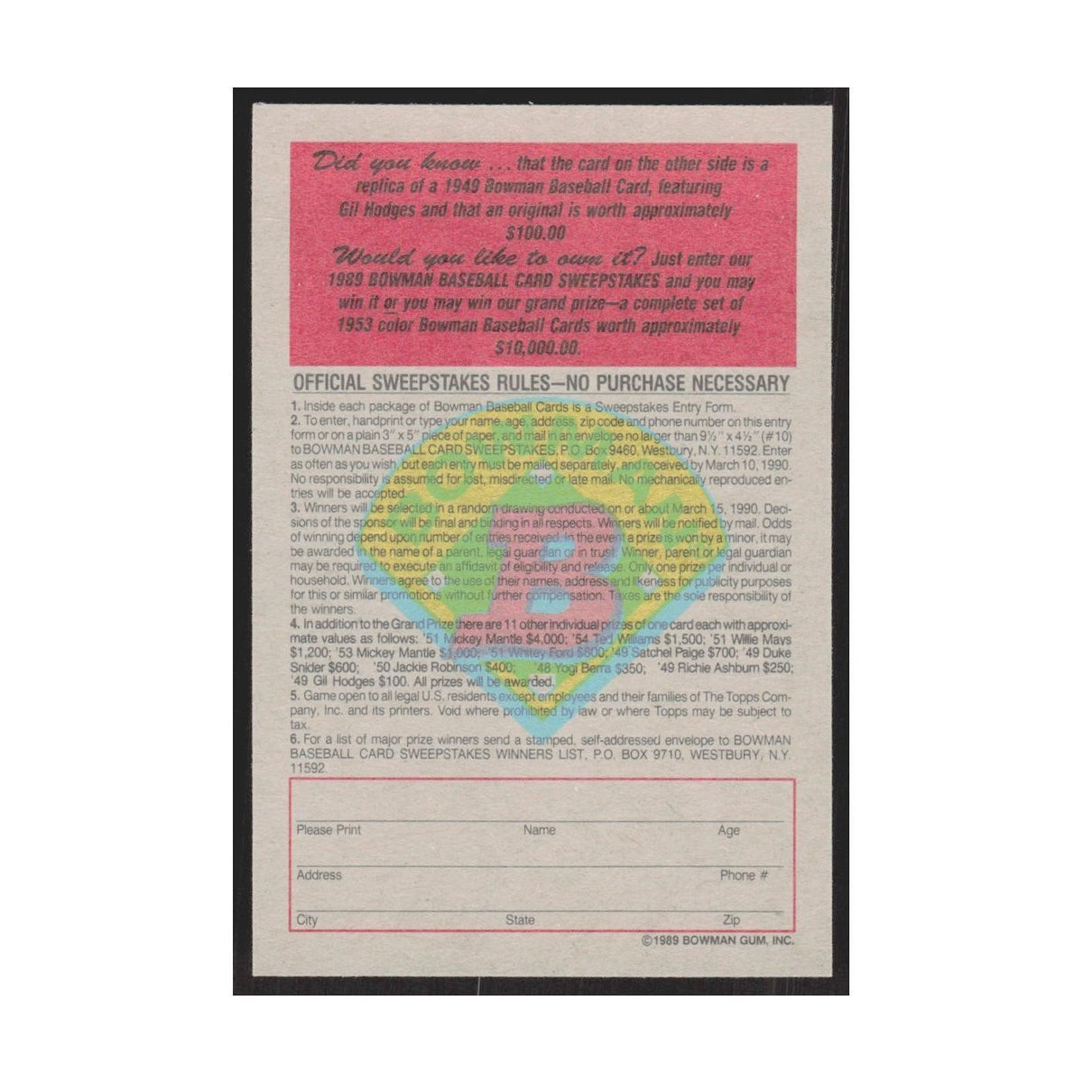 1989 Bowman Gil Hodges Brooklyn Dodgers #nan