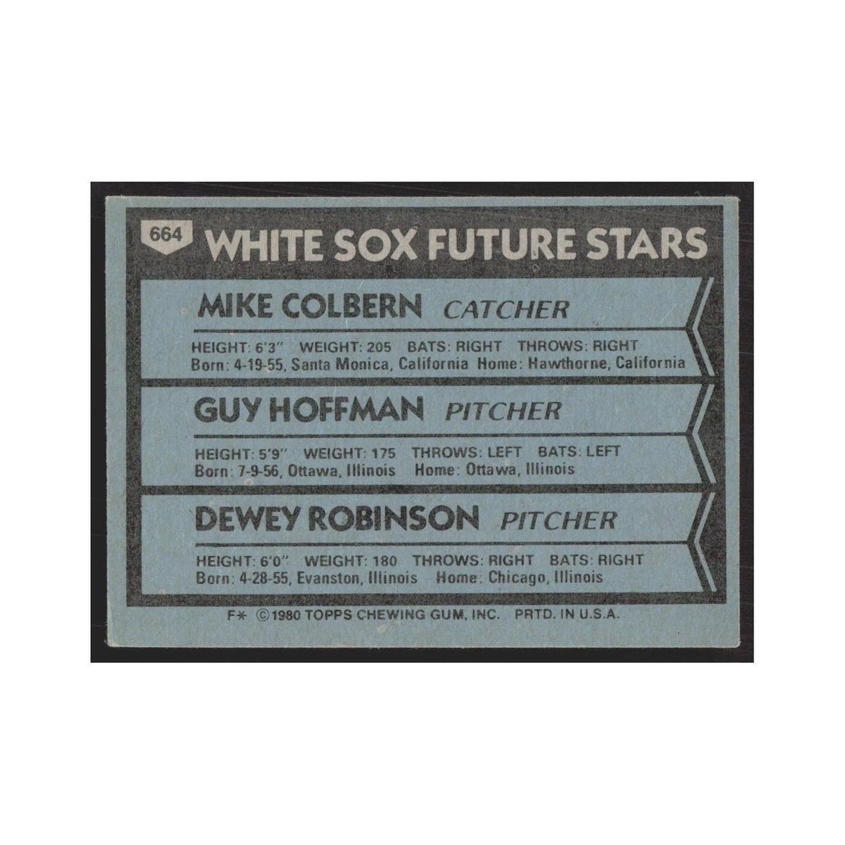 1980 Topps Mike Colbern/Guy Hoffman/Dewey Robinson White Sox #664