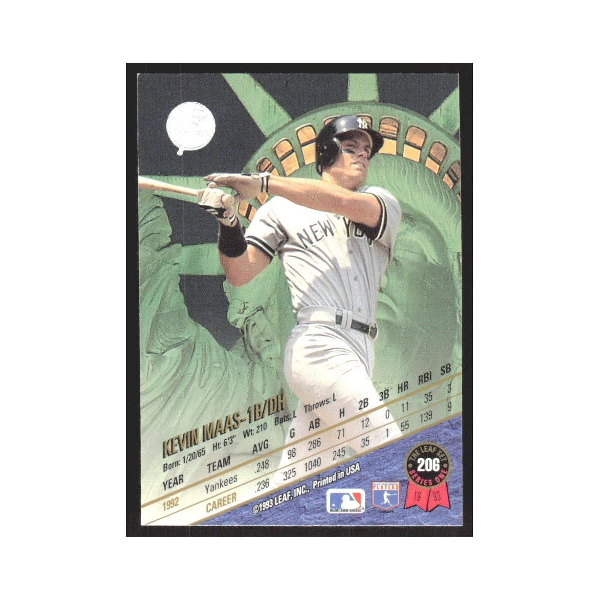 1993 Leaf Kevin Maas Yankees #206