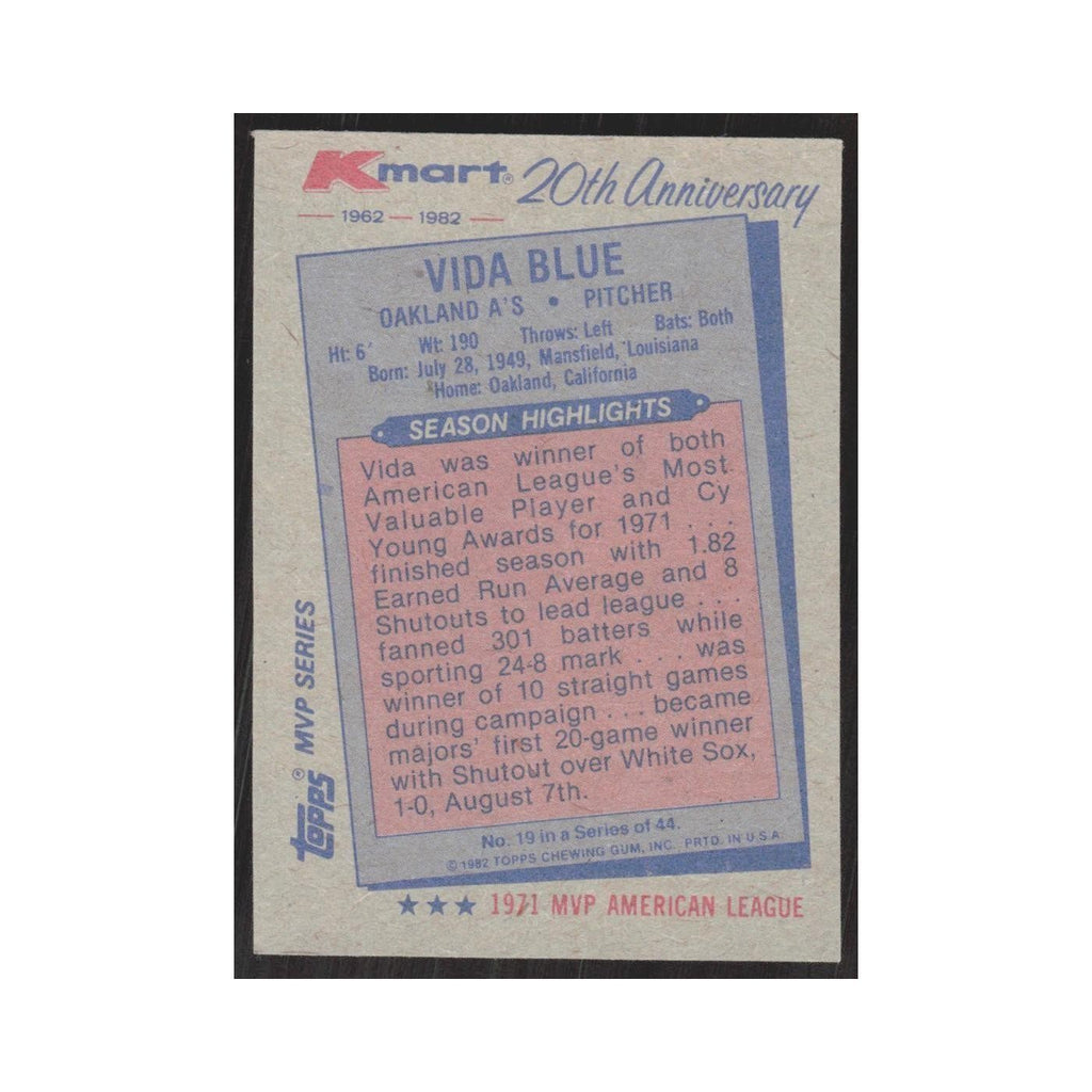1982 Topps Kmart Vida Blue Athletics #19