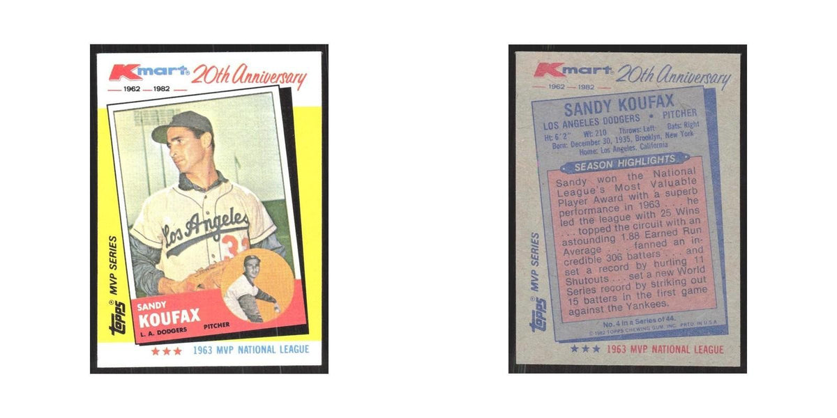 1982 Topps Kmart Sandy Koufax Dodgers #4