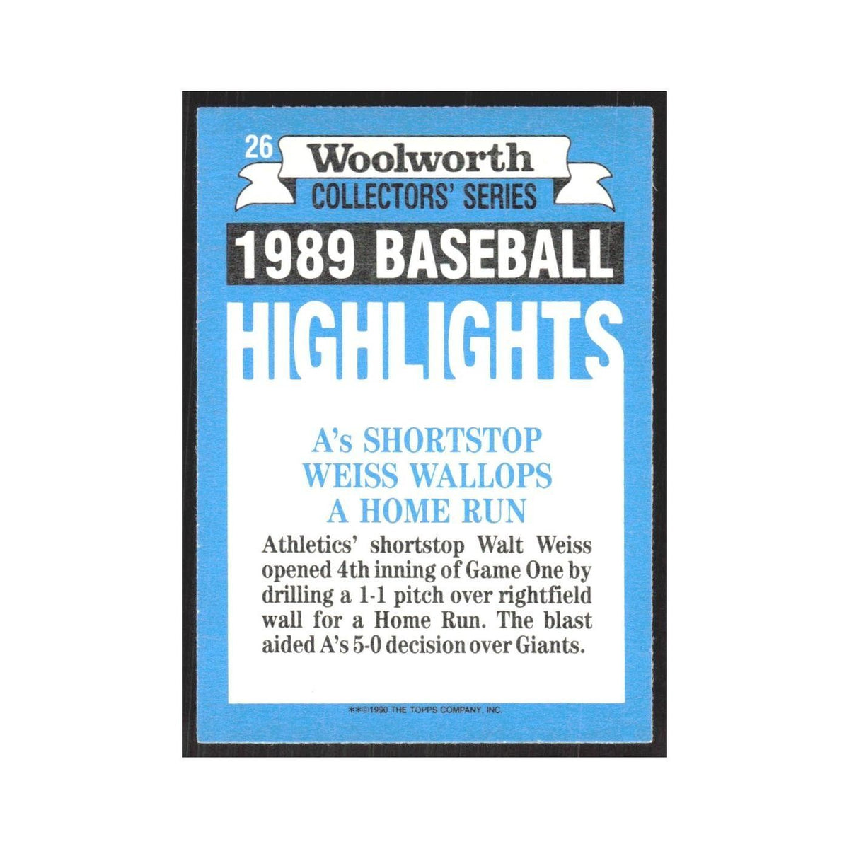 1990 Topps Woolworth Walt Weiss Athletics #26