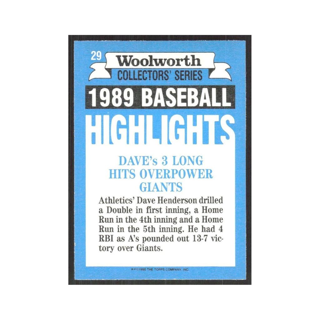 1990 Topps Woolworth Dave Henderson Athletics #29