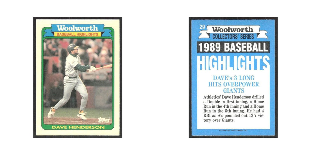 1990 Topps Woolworth Dave Henderson Athletics #29