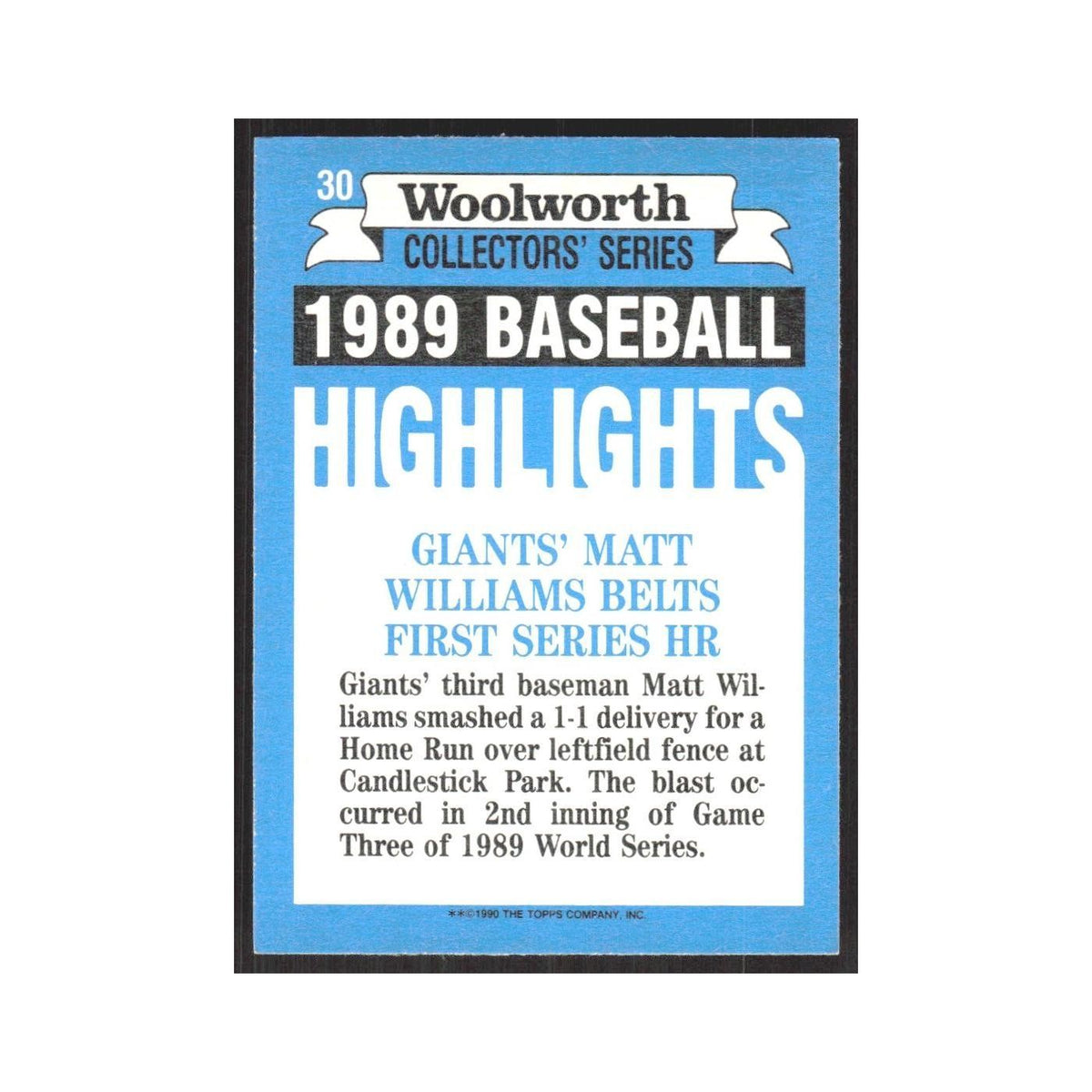1990 Topps Woolworth Matt Williams Giants #30