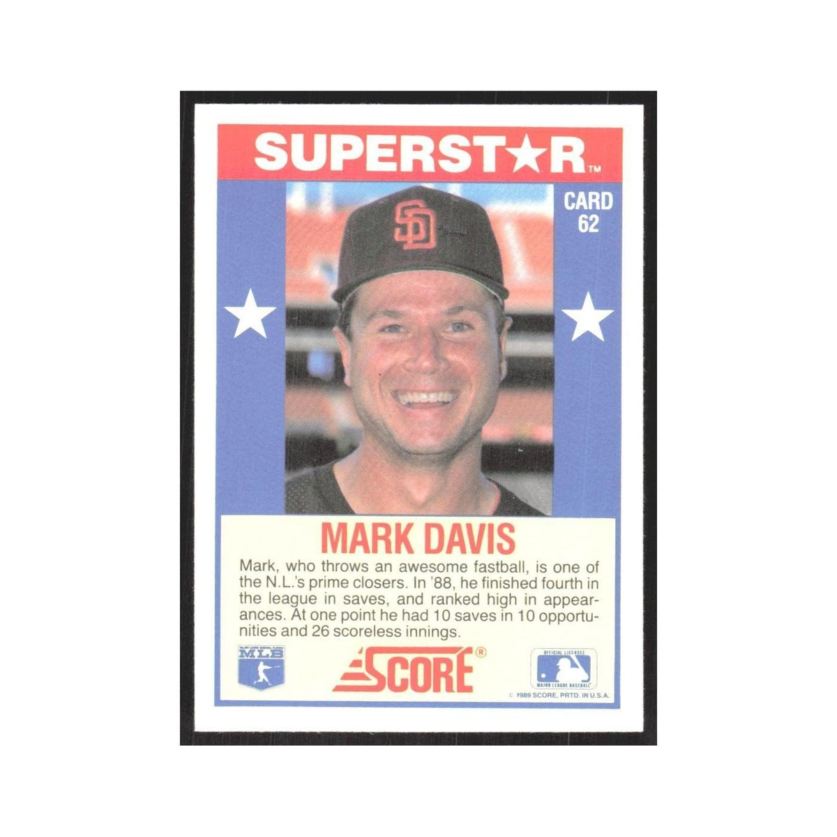 1989 Score Superstars Mark Davis Padres #62