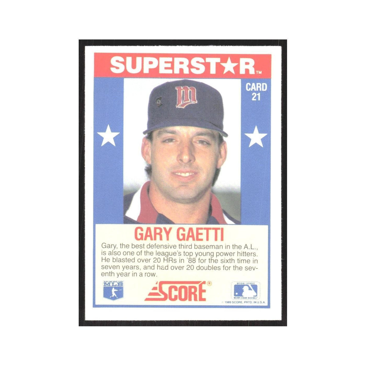 1989 Score Superstars Gary Gaetti Twins #21