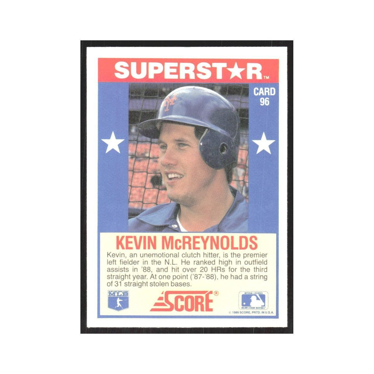 1989 Score Superstars Kevin McReynolds Mets #96