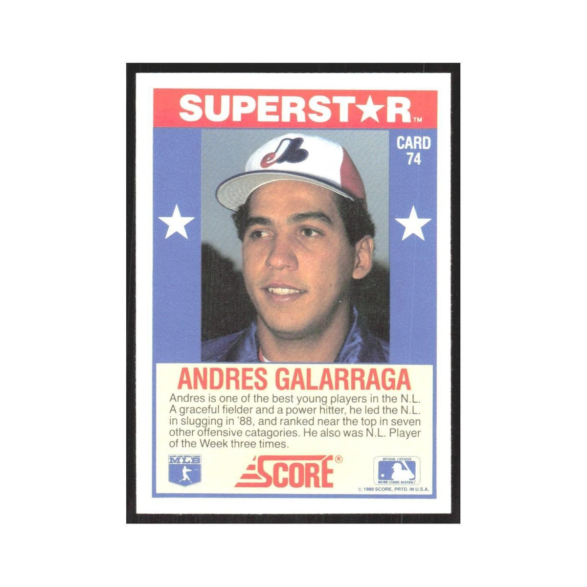 1989 Score Superstars Andres Galarraga Montreal Expos #74