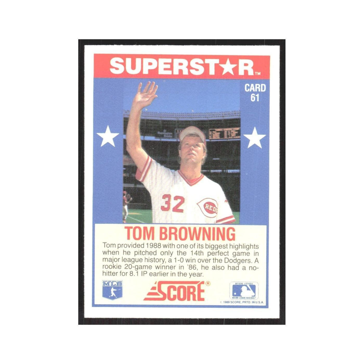 1989 Score Superstars Tom Browning Reds #61