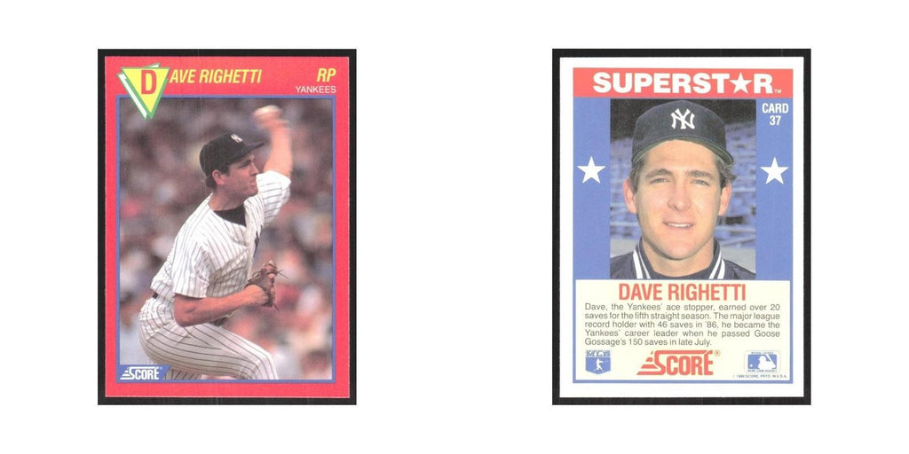 1989 Score Superstars Dave Righetti Yankees #37