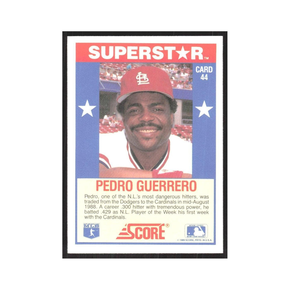 1989 Score Superstars Pedro Guerrero Cardinals #44